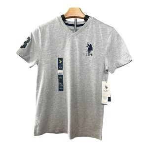 U.S. Polo Assn. Boys V-Neck T-Shirt Gray Heather Big Pony Size L 10-12 NWT